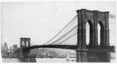 Brooklyn Bridge in New York City viewed from Brooklyn with Manhattan skyline in the background