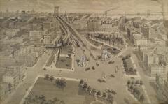 Brooklyn Plaza of the Manhattan Bridge featuring historic archway and surrounding buildings
