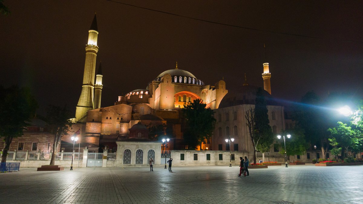 Hagia Sophia illuminated at night in Istanbul