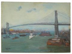 James L. FitzGibbon painting New York Harbor Scene circa 1900
