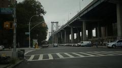 Street view in Manhattan, New York City with skyscrapers and traffic