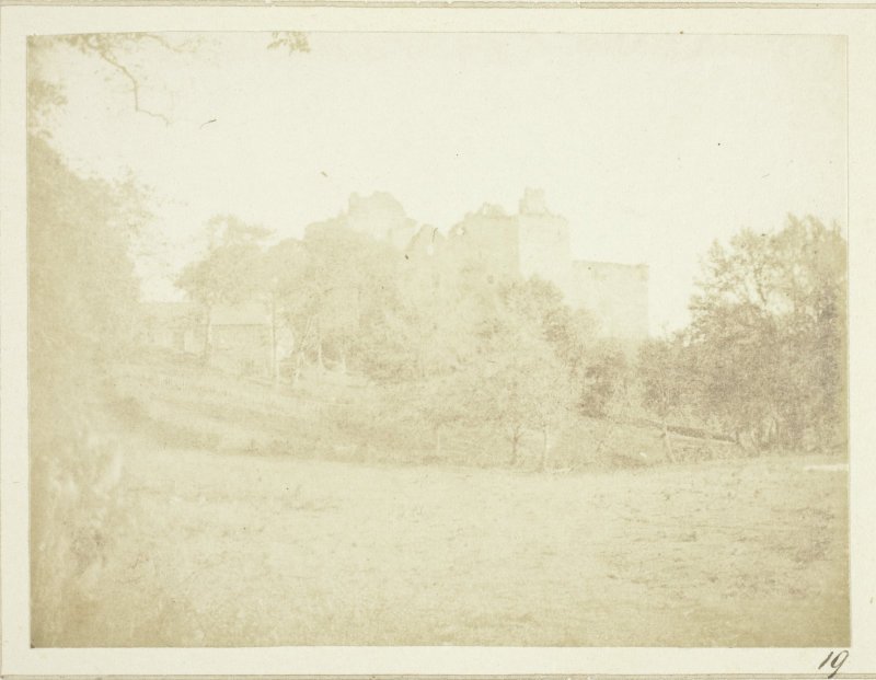 Salted paper print of The Castle of Doune by Henry Fox Talbot from 1845