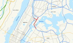 Map of the Triborough Bridge in New York City showing connections between boroughs
