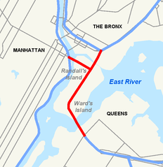 Map of the Triborough Bridge connecting boroughs in New York City