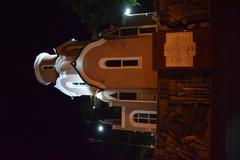 Orthodox church in Vladivostok with golden domes under blue sky