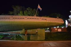 Submarine monument in Vladivostok with a deep blue sky background