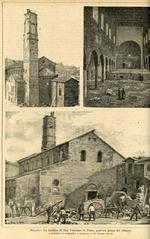 The Basilica of San Vincenzo in Prato in Milan before restoration showing the apse and bell tower, interior, and exterior facade
