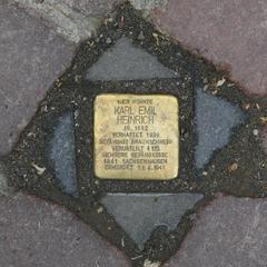 Stolperstein memorial stone for Karl Emil Heinrich embedded in the pavement at Niedere Burgstraße 6, Pirna