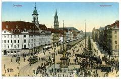 Historic view of Hauptstraße in Dresden in 1910 with vintage buildings and street scene