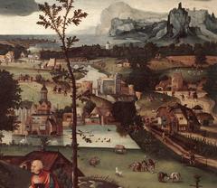 Landscape with the Rest on the Flight, detail from Joachim Patinir painting