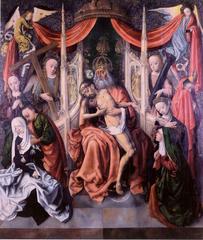 Throne of Mercy painting by Master of the Virgo inter Virgines depicting the Holy Trinity