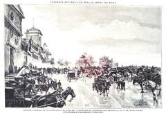 Exterior view of the Spanish Academy of Fine Arts in Rome during the opening of an art exhibition on June 11, 1886