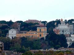 Panoramic view of Rome from Janiculum Hill with historical buildings and greenery