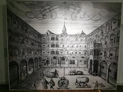 Fondaco dei Tedeschi historic building engraving Venice 1616