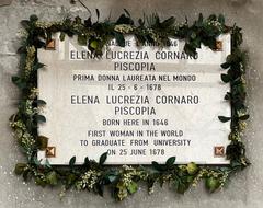 Plaque dedicated to Elena Cornaro Piscopia in Venice, December 2022