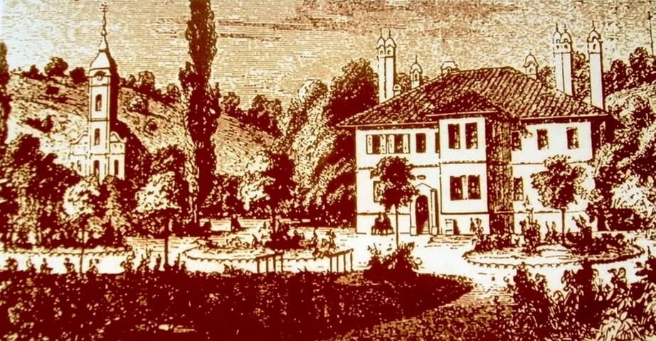 Konak Kneza Miloša building and Rakovički Monastery view