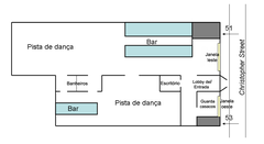 Layout of the Stonewall Inn in 1969 translated to Portuguese
