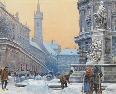 View of the Augustinian Church and the Albertina museum in Vienna from Albrechtsplatz