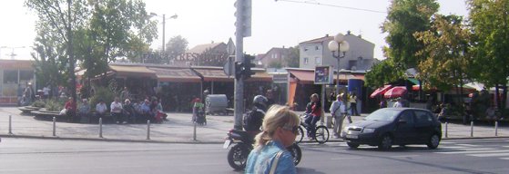 Trešnjevački Trg square in Zagreb city, Croatia, with buildings and parked cars
