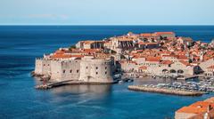 View of the Adriatic Sea along the ancient stone walls of Dubrovnik, Croatia