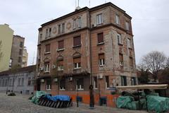 Historic Skadarlija street in Belgrade with old buildings and cobblestone pavement