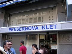Exterior view of Prešernova klet café on Dečanska Street in Belgrade