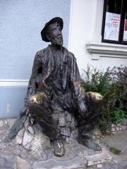 Statue of Đura Jakšić poet in front of Dva jelena cafe in Skadarlija, Belgrade