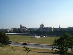 Panoramic view of Vilnius city from the right bank of the Neris river showing urban landscape and the river