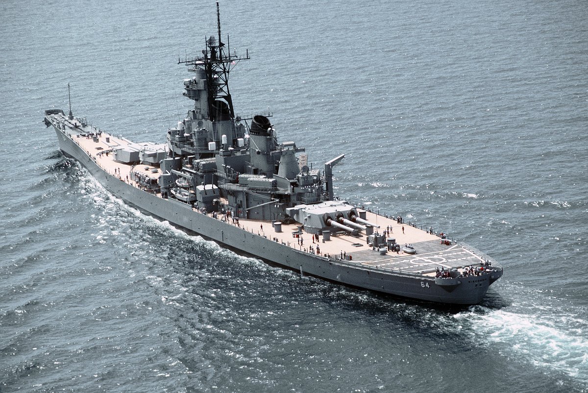 Battleship USS Wisconsin BB 64 underway during sea trials in the Gulf of Mexico
