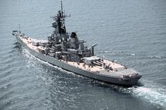 Battleship USS Wisconsin BB 64 underway during sea trials in the Gulf of Mexico