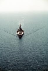 Bow view of battleship USS Wisconsin BB-64 underway during Operation Desert Shield September 1990