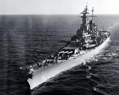 USS Wisconsin BB-64 battleship at sea on January 20, 1952
