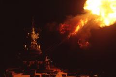 USS Wisconsin battleship firing 16-inch guns during Operation Desert Storm