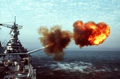 USS Wisconsin battleship firing 16-inch gun during Operation Desert Storm 1991