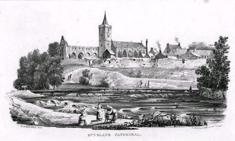 Chalk lithographic sketch of Dunblane Cathedral
