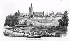 Chalk lithographic sketch of Dunblane Cathedral