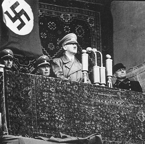 Adolf Hitler and Ernst Neumann on balcony of Klaipėda Theatre Building March 1939