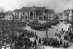 Parade of Lithuanian Armed Forces soldiers in Klaipėda Theater Square 1923