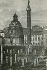 Trajan's Column and Basilica Ulpia in Rome at sunset