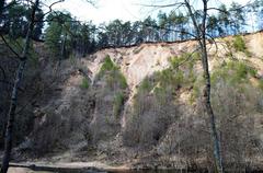 Karst sinkhole in Lithuania with surrounding greenery and clear water