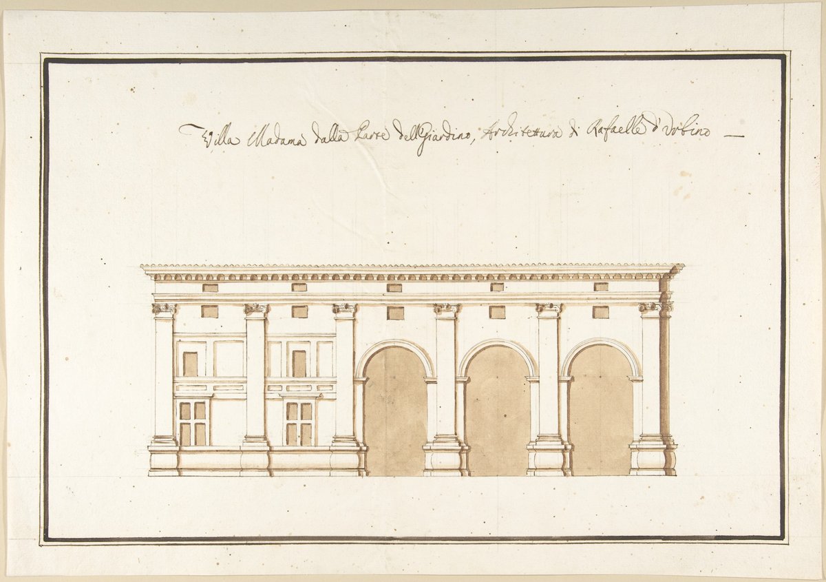 Architectural drawing of the Garden Elevation of the Villa Madama, Rome