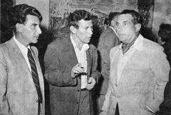 Opening of the 5th Ofakim Hadasim exhibition at Tel Aviv Museum November 1953 with Jacob Wexler Mordecai Arieli Aharon Kahana and Joseph Zaritsky painting Havay bakiboz 1951