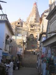 Dwarakadhish temple gopura and Swarg Dwar entrance in Dwarka