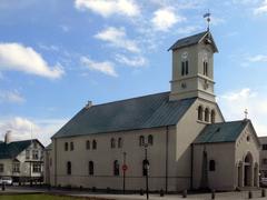 Domkirkjan church in Reykjavík with dramatic cloudy sky