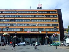 Saarbrücken main railway station building with tracks