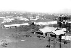 Aerial view of Cotroceni Aerodrome in the 1920s showing vintage airplanes and runway