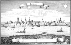 Historic copper engraving of the city of Düsseldorf