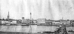 Cityscape of Düsseldorf in 1898 featuring the Old Residence Castle on the Rhine before its demolition