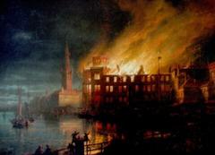Fire at Düsseldorfer Schloss painted by August von Wille