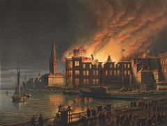Fire at the Art Academy in Düsseldorf on the night of March 20, 1872, illustrated by August von Wille